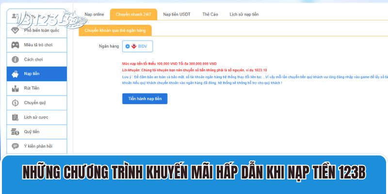 Hướng dẫn nạp tiền 123B 3 Những chương trình khuyến mãi hấp dẫn khi nạp tiền 123B